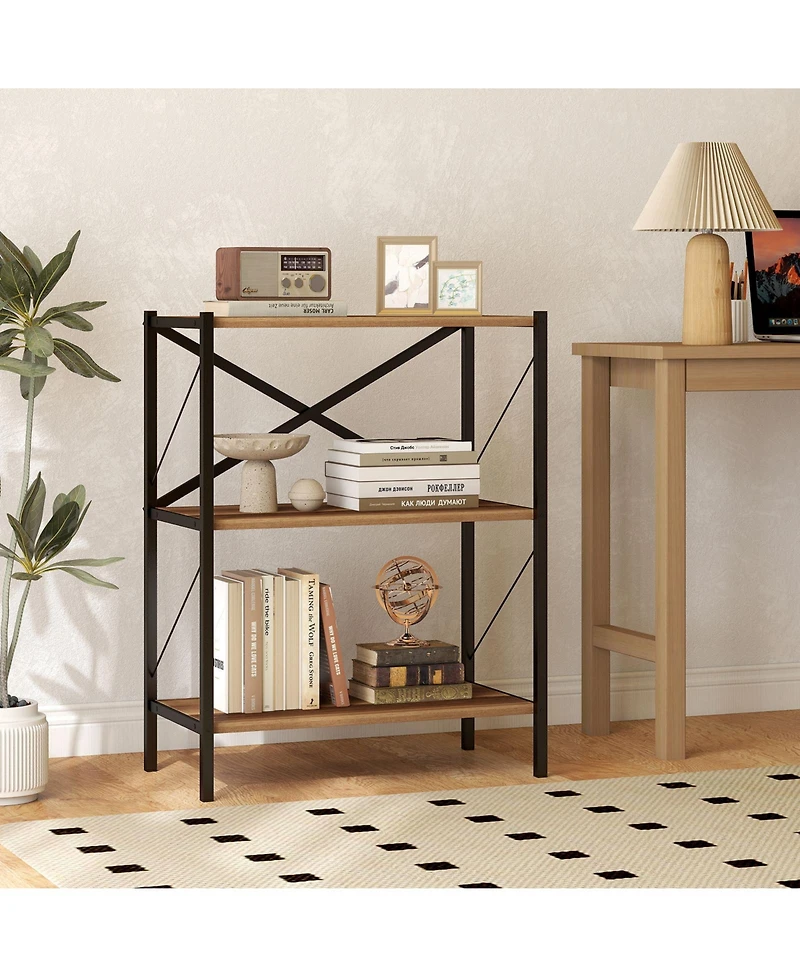 Gymax 2Pieces 3-Tier Bookshelf Industrial Bookcase with Heavy-Duty Metal FrameBook Holder