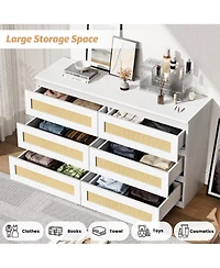 homfan Modern Wide 6 Drawer Rattan Dresser - Spacious Double Chest with Anti-Tip Kit Storage Solution for Bedroom, Living Room, Hallway