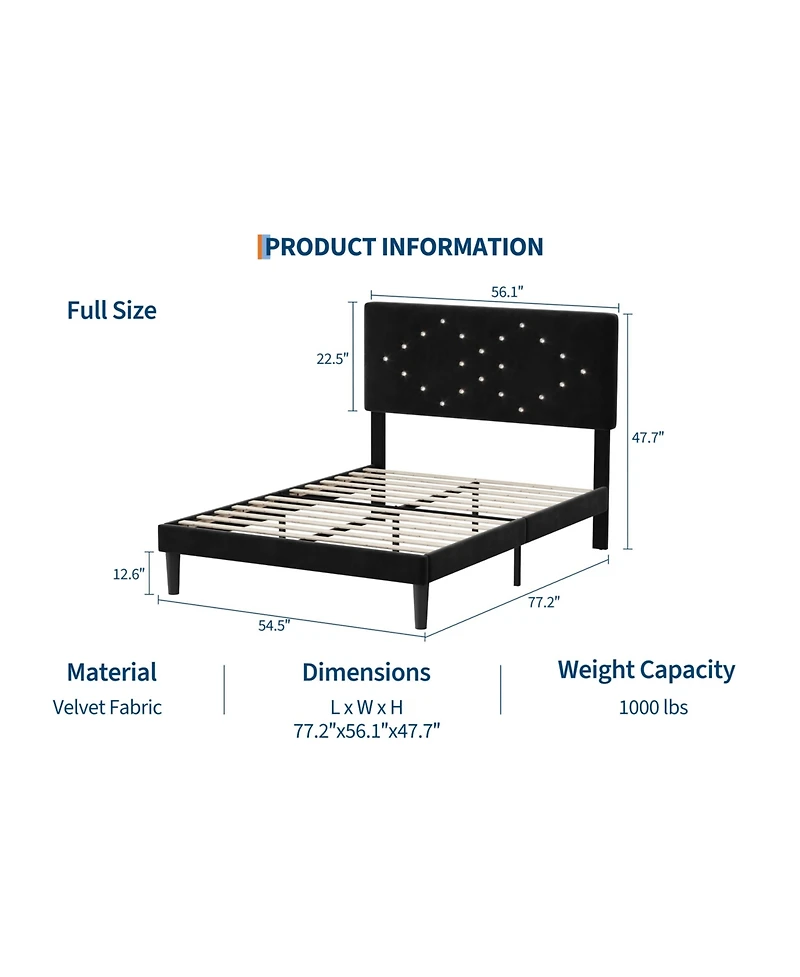 homfan Upholstered Platform Bed Frame with Button Tufted Headboard and Underbed Storage, Wood Slat Support