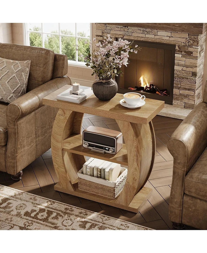 Tribesigns 3-Tier Side Table with Curved Frame, Farmhouse Narrow Bedside Table, Wooden End Table