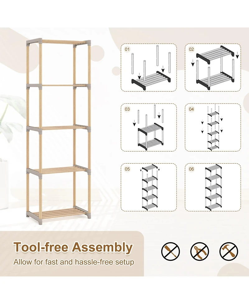 Gymax 5-Tier Bookshelf with Open Shelves Freestanding Storage Organizer for Home Office