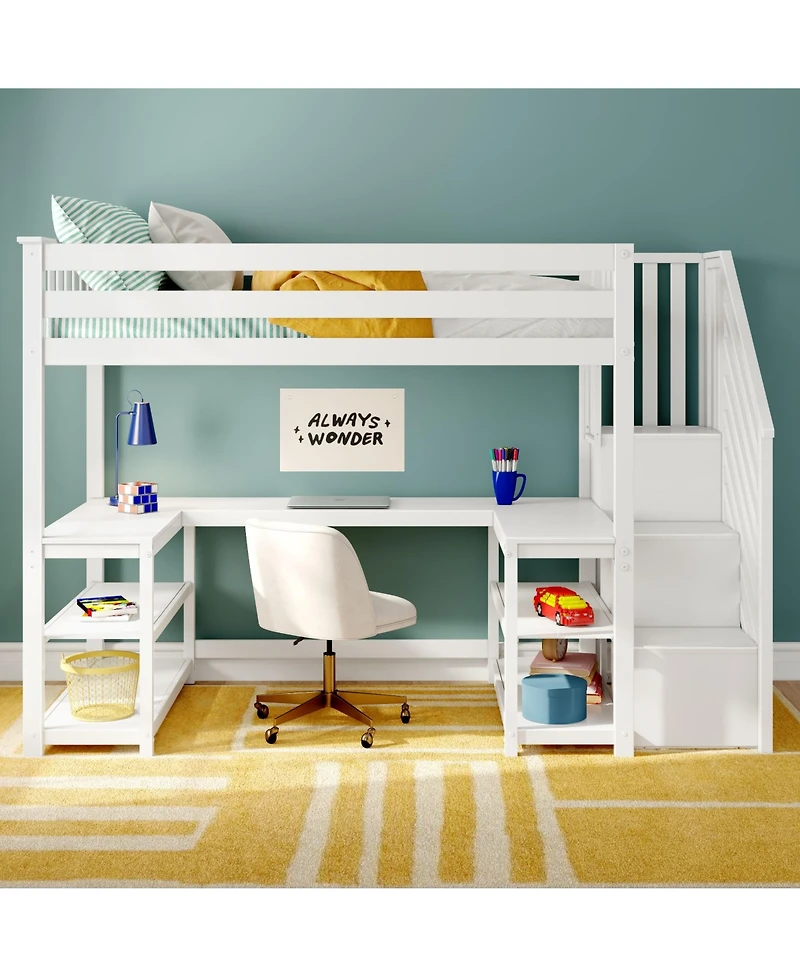 Max & Lily Classic Twin High Loft (ladder on end), Wraparound Desk And Staircase