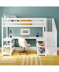 Max & Lily Classic Twin High Loft (ladder on end), Wraparound Desk And Staircase