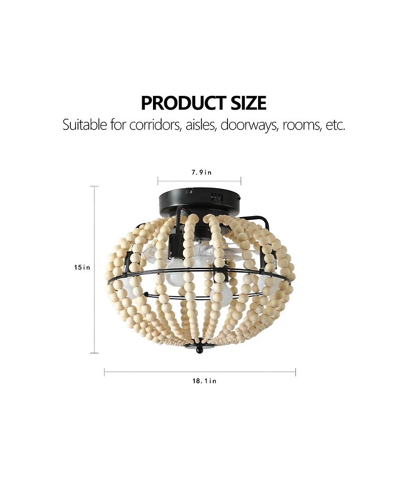 Clihome 18 inch Ceiling Fan with Light, Flush Mount Caged Ceiling Fan, Rustic Low Profile Fan Light Fixture