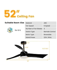 Gouun 52 Inch Reversible Ceiling Fan