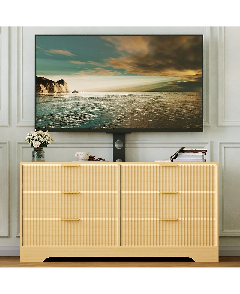 gaomon 6 Drawers, Wood Dresser Entertainment Center, Modern Media Console Table for Living Room, Bedroom