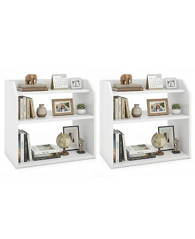 Gymax 2Pieces 3-Tier Desktop Bookshelf with Raised Top Guardrails Space-Saving Display Shelf