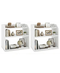 Gymax 2Pieces 3-Tier Desktop Bookshelf with Raised Top Guardrails Space-Saving Display Shelf