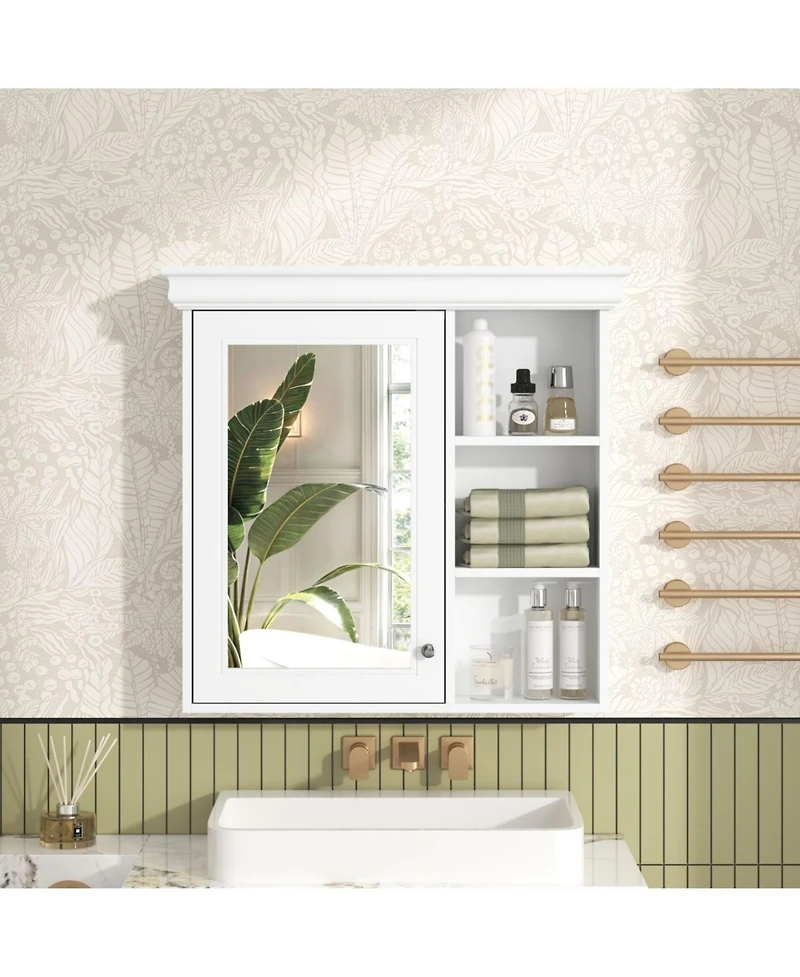 Busdays 30 x 28 Inch White Bathroom Medicine Cabinet with Mirror Wall Mounted Mirror Storage Cabinet Over The Toilet Storage Organizer