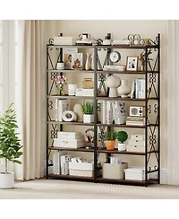 Gymax 2Pieces 6-Tier Bookshelf 71.5'' Industrial Tall Bookcase with Open Shelves for Study