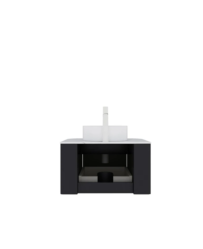 Sillysis Wall Mounted Bathroom Vanity with Sintered Stone Top, Round Ceramic Sink, Black Striped Drawer