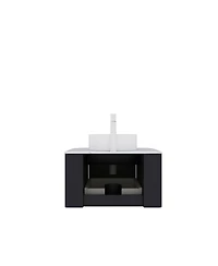 Sillysis Wall Mounted Bathroom Vanity with Sintered Stone Top, Round Ceramic Sink, Black Striped Drawer