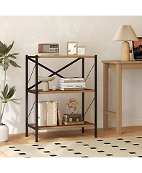Gymax 3-Tier Bookshelf Industrial Bookcase with Heavy-Duty Metal Frame Book Holder