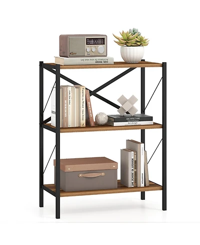 Gymax 3-Tier Bookshelf Industrial Bookcase with Heavy-Duty Metal Frame Book Holder