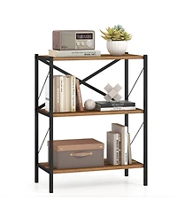 Gymax 3-Tier Bookshelf Industrial Bookcase with Heavy-Duty Metal Frame Book Holder