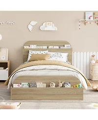 gaomon Bed Frame, Wooden Beds with Storage Headboard and Raised-Foodboard, Floor Low Platform for Bedroom