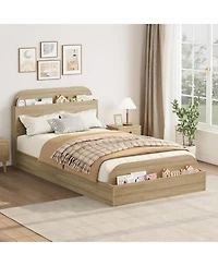 gaomon Bed Frame, Wooden Beds with Storage Headboard and Raised-Foodboard, Floor Low Platform for Bedroom