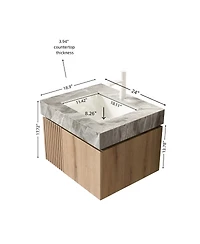 Sillysis Wall Mount Bathroom Vanity with Travertine Sintered Stone Top, Ceramic Undermount Sink, Soft Close Cabinet, Pre-assembled