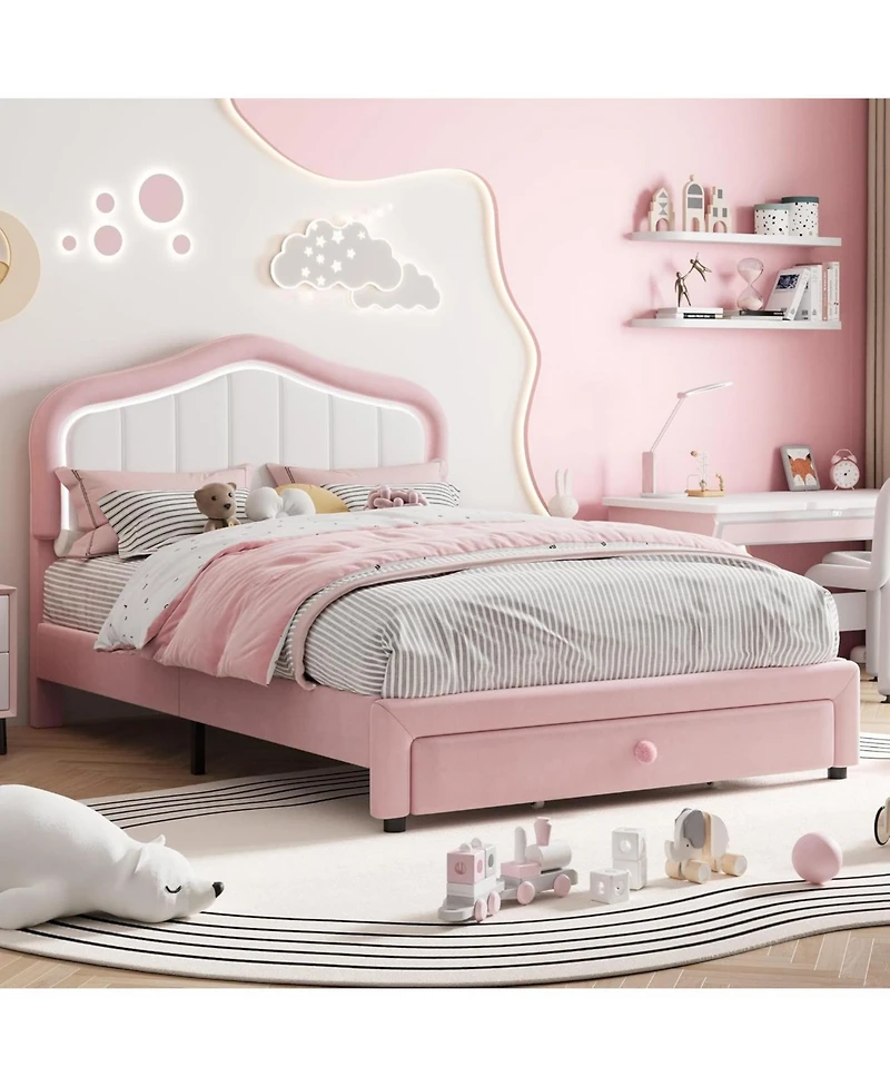 gaomon Upholstered Bed Frame with Storage Drawer and Smart Led Headboard