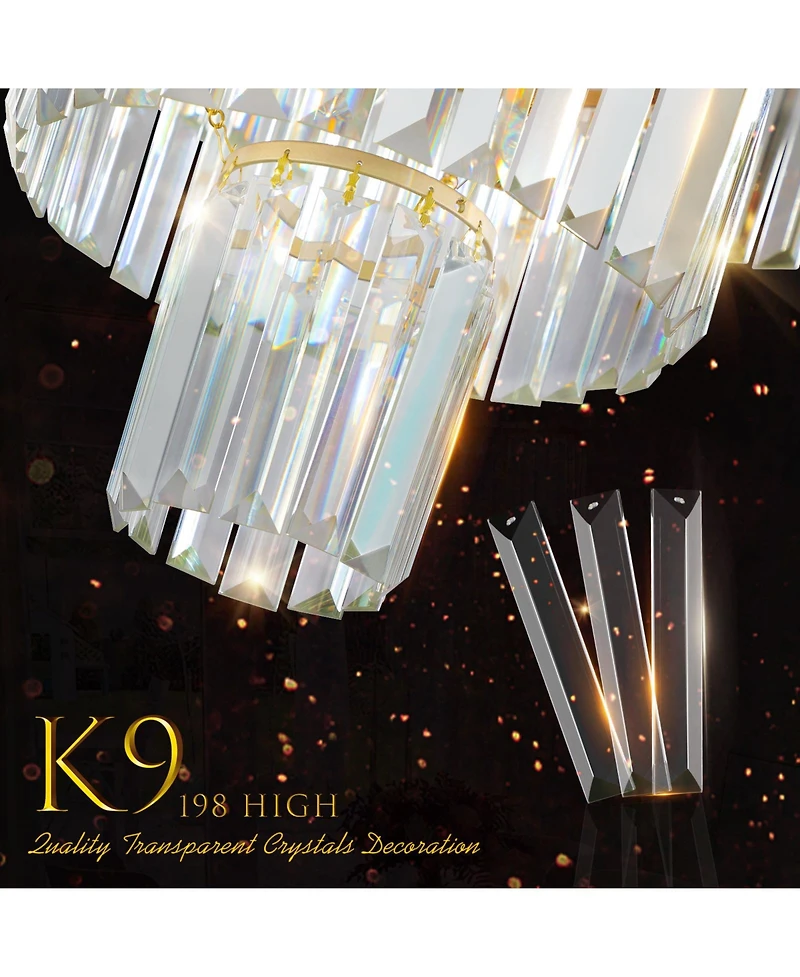 Clihome Modern Crystal Chandelier, 4-Tier Design Crystal Pendant Light Fixture (Bulb Not Included)