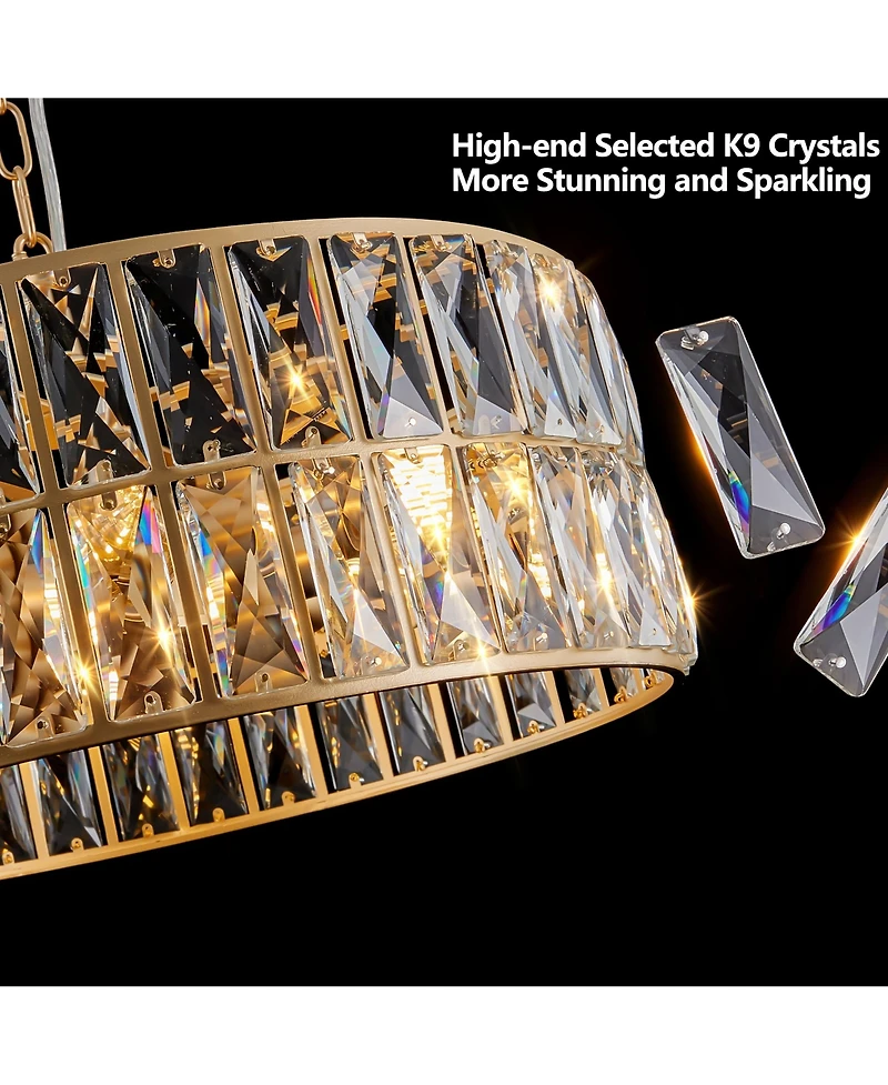 Clihome Crystal Chandeliers, 5-Tier Round Semi Flush Mount Chandelier Light Fixture, Luxury Ceiling Lighting