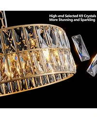 Clihome Crystal Chandeliers, 5-Tier Round Semi Flush Mount Chandelier Light Fixture, Luxury Ceiling Lighting