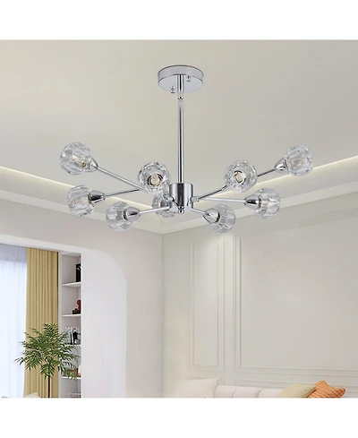 Clihome Modern Crystal Chandeliers, 9 Lights Chandelier, Kitchen Light Fixtures (Bulbs Not Included)