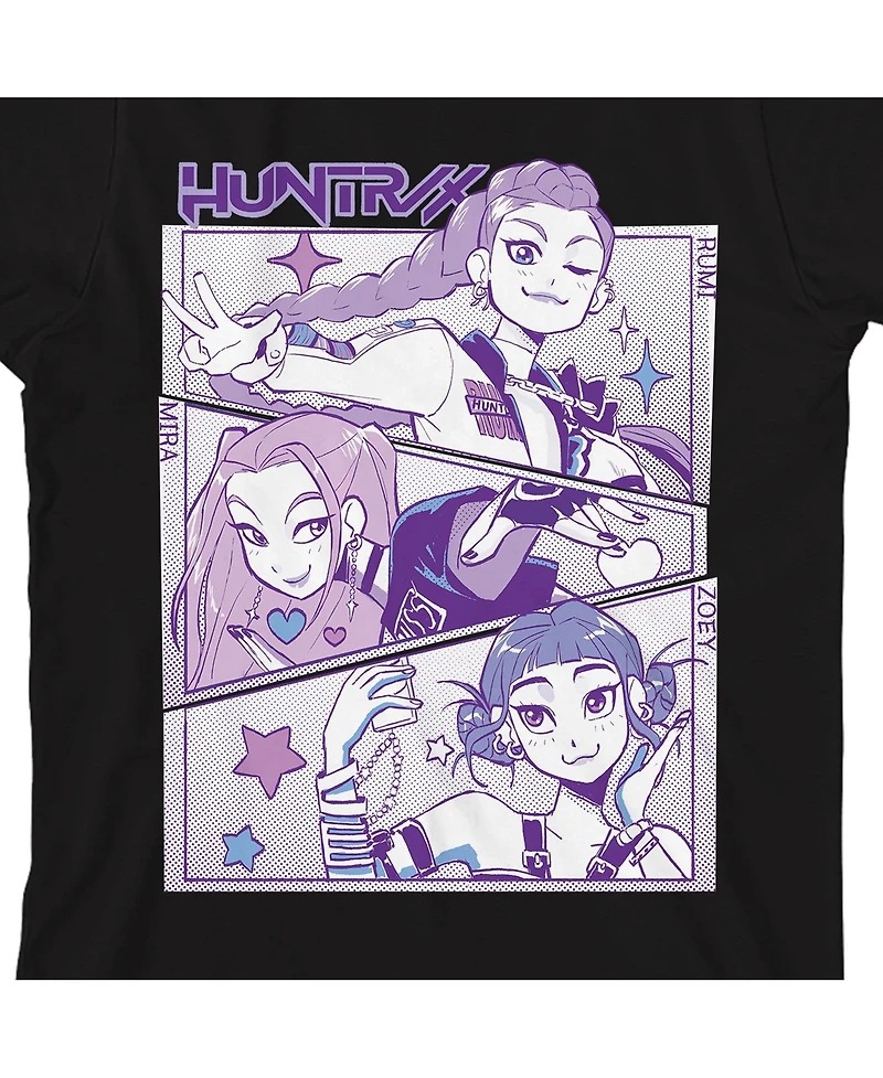 Kpop Demon Hunters Boys Panel Art Huntrx Youth Heather Gray Crew Neck Short Sleeve T-shirt