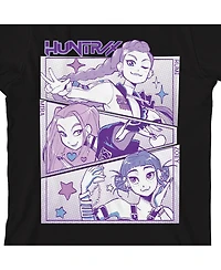 Kpop Demon Hunters Boys Panel Art Huntrx Youth Heather Gray Crew Neck Short Sleeve T-shirt
