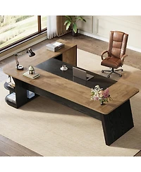 Tribesigns 79-Inch Executive Desk, Large Office Desk with Cabinet, L-Shaped Compter Desk with Storage Shelves, Writing Table