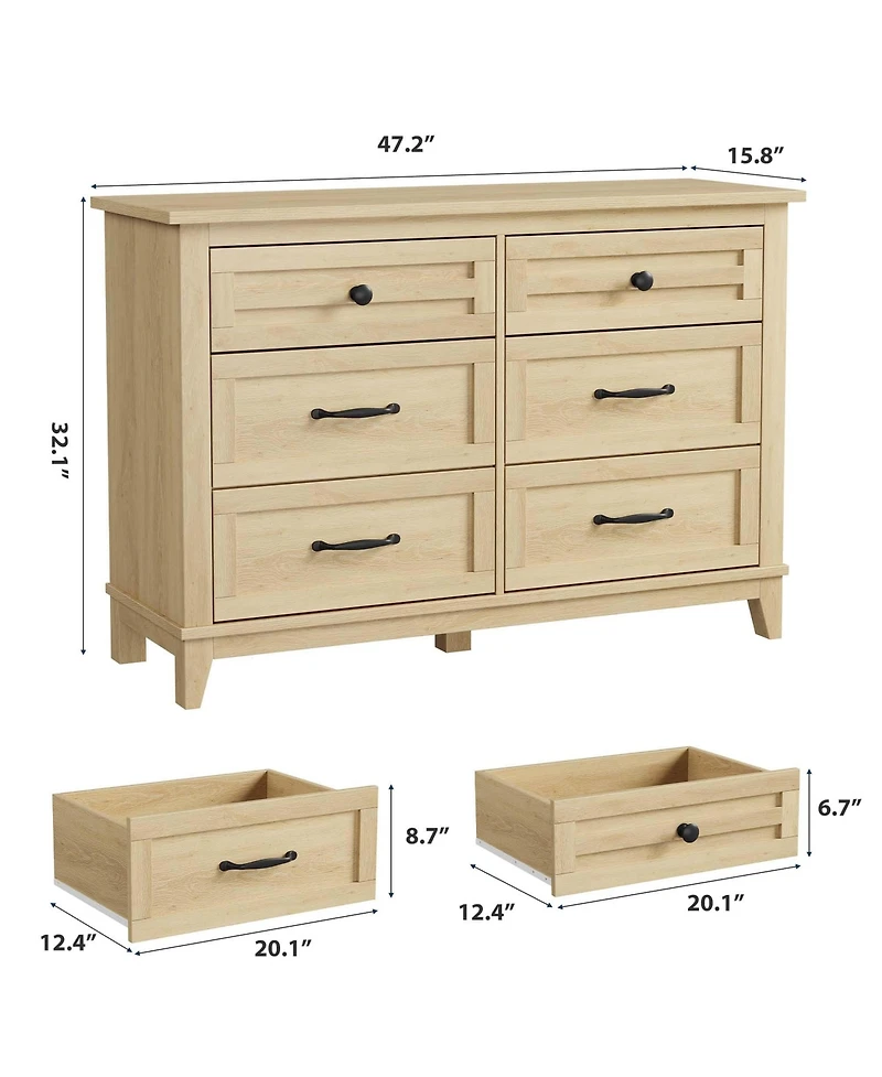 gaomon 6 Dresser for Bedroom, 47 in Wide Drawer Dresser with Storage Freestanding, For Living Room, Bedroom, Entryway