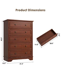 gaomon 5 Drawer Dresser for Bedroom, Vertical Chest of Drawers, Farmhouse Tall Cabinet Organizer for Living Room