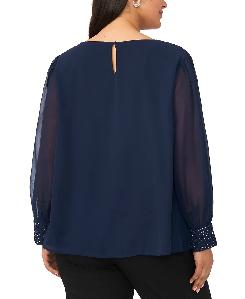 Msk Plus Size Rhinestone Embellished Balloon Sleeves Top