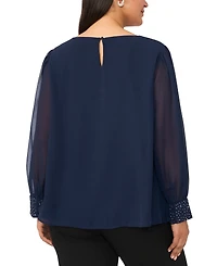 Msk Plus Size Rhinestone Embellished Balloon Sleeves Top