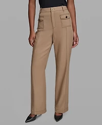 Karl Lagerfeld Paris Women's Front Pockets Mid-Rise Straight Long Pants