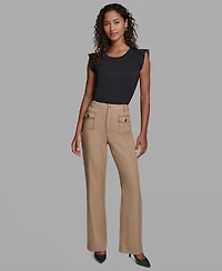 Karl Lagerfeld Paris Women's Front Pockets Mid-Rise Straight Long Pants