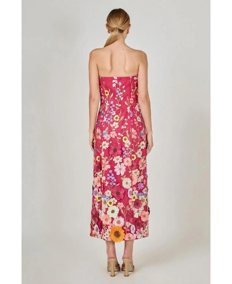 endless rose Women's Strapless Floral Embroidered Mini Dress