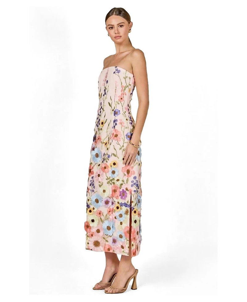 endless rose Women's Strapless Floral Embroidered Mini Dress