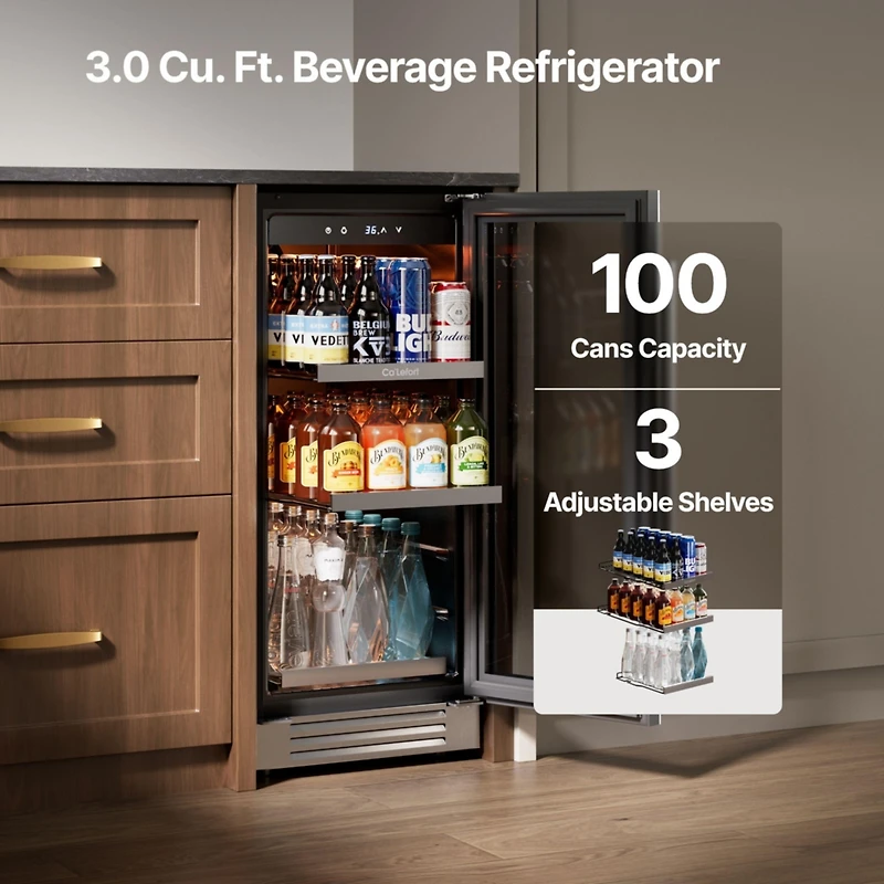 CaLefort 15 Inch Beverage Cooler Refrigerator, 100 Can Capacity for 12 Ounce Cans