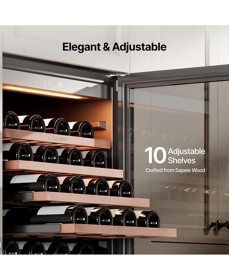 Ca'Lefort 24 inch Wine Cooler Refrigerator 90-Bottle,Freestanding/Built-In Wine Fridge 3LED stainless steel for Home/Bar/Office