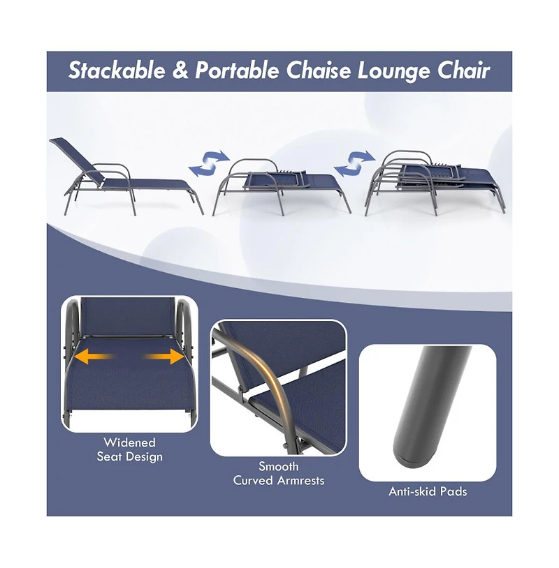 Boyel Living 2 Piece Outdoor Patio Lounge Chair Chaise Fabric with Adjustable Reclining Armrest