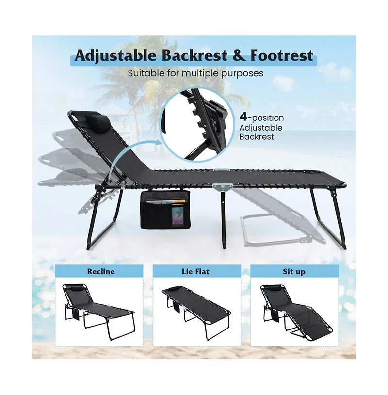 Boyel Living 4 Position Folding Lounge Chaise with Adjustable Backrest and Footrest