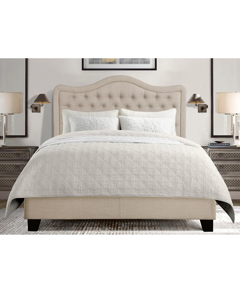 Boyel Living Modern Upholstered Bed Frame with Curved Tufted Headboard Platform Bed with Solid Wood Frame