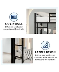 Rainsken Metal Bunk Bed Low Profile Bunkbed, with Ladder and Full-Length Guardrail, Noise Free, No Spring Box Required