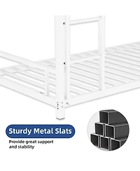 Rainsken Metal Bunk Bed Low Profile Bunkbed, with Ladder and Full-Length Guardrail, Noise Free, No Spring Box Required