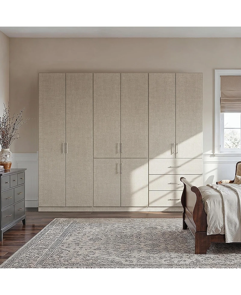 Homsee Linen Finish 2-Door 3-Drawer Wardrobe - 31.5"x23.6"x77.2" Modern Closet with Aluminum Frame | Bedroom Storage Organizer