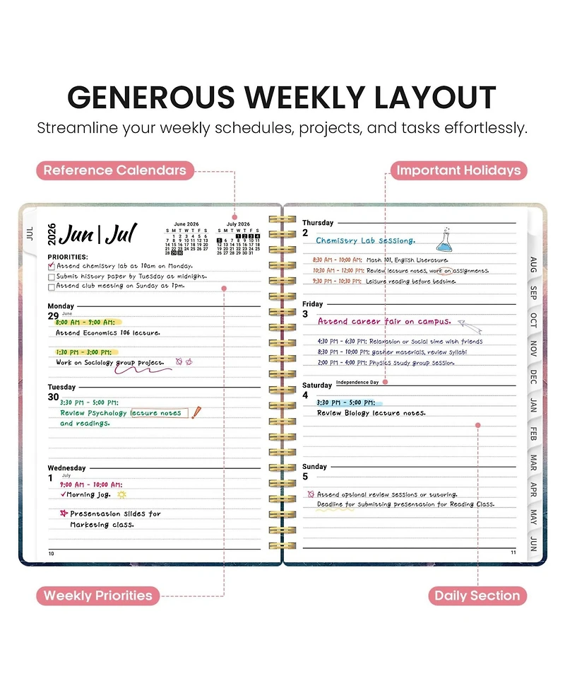 Gnuadz Planner 2026-2027 Academic Weekly Monthly Spiral School Book Herbs