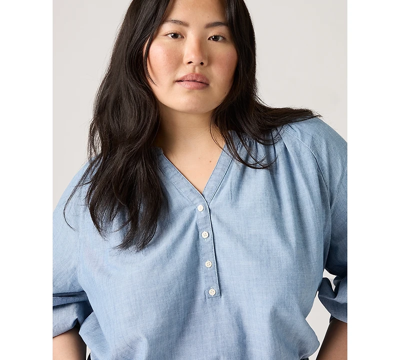 Levi's Plus V-Neck Chambray Relaxed Fit Reverie Cotton Top