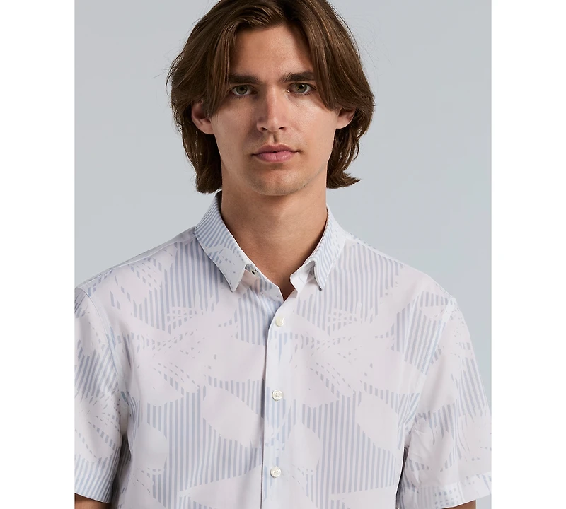 Perry Ellis Men's Slim-Fit Feather Print Short-Sleeve Shirt