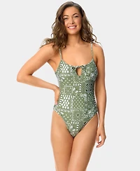 California Waves Women's Bandana Print Square Neck One-Piece Swimsuit, Macy's Exclusive